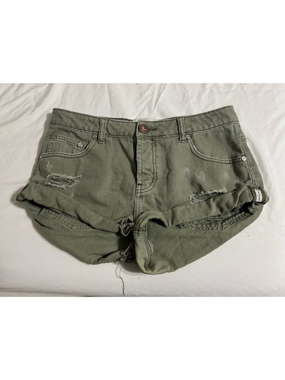 One Teaspoon Bandits Green Denim Cut Off Shorts Size 27